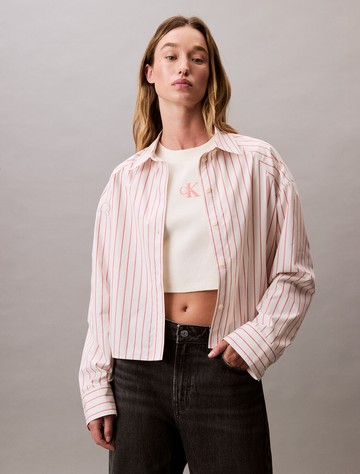 Calvin Klein Stripe Cropped Boxy Button-Down Shirt