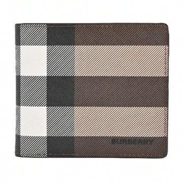 BURBERRY 經典格紋帆布對開短夾(零錢袋/暗樺木棕色)