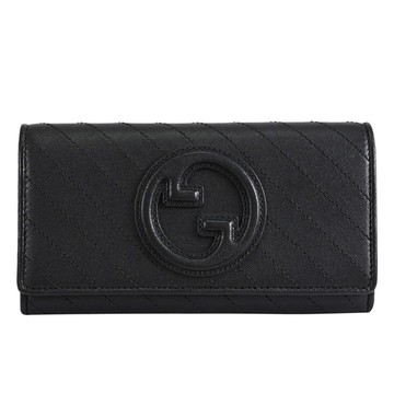 GUCCI 760302 Blondie GG LOGO質感車線翻蓋款發財長夾.黑