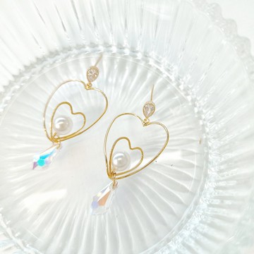 1KM 心情日記•雙心奧地利水晶耳環