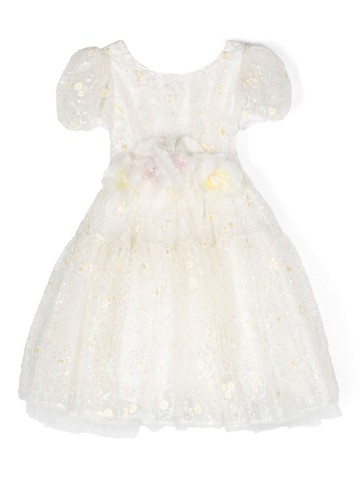 Monnalisa - floral-appliqué flared minidress - kids - Cotton/Polyamide/Polyester - 8 - White