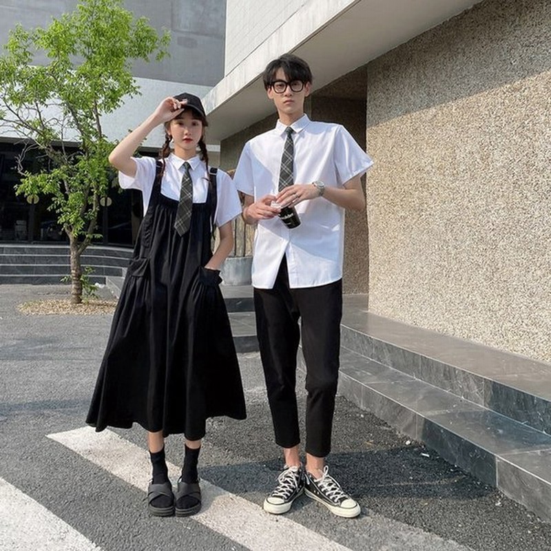 カップルペアルックtシャツペアサロペット白お揃いスカートファッション韓国大きいサイズカジュアルおしゃれ半袖告白恋人 通販 Lineポイント最大get Lineショッピング