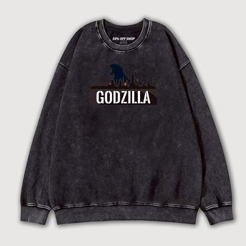 在紐約市的哥吉拉 GODZILLA 怪獸 巨大生物 做舊水洗純棉大學T 台灣製原創日本動漫