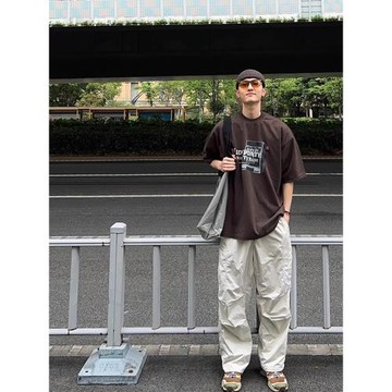 美式機能尼龍沖鋒褲男夏季寬松闊腿降落傘工裝褲子日系速干傘兵褲