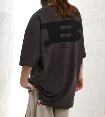 FINDSENSE X 2023 街頭時尚潮流 男士 水洗做舊B字母 寬鬆 半袖短T  圖案T 特色短T 學生T