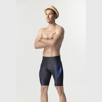 莫妮娜 台灣製 大男 衝浪必備 七分泳褲 藍線橄欖拼接 黑色 -XL