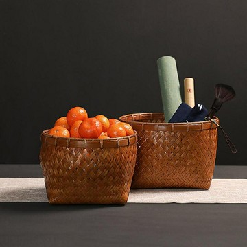 山山竹木竹編收納簍桌面整理儲物筐茶具茶玩果籃民宿杯籠茶道配件
