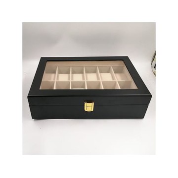 黑色12格油漆木盒手表盒防氧化腕表展示箱木質12位手表收納收藏盒