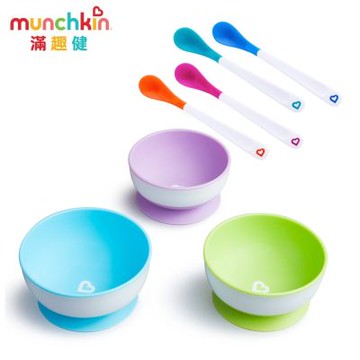 munchkin滿趣健-強力吸盤碗3入+感溫湯匙4入