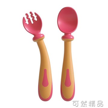 兒童吃飯勺子叉子彎曲訓練加深硅膠便攜式一體輔食長柄幼兒園【林之舍】