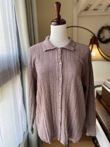 藕粉編織鉤針古著毛衣