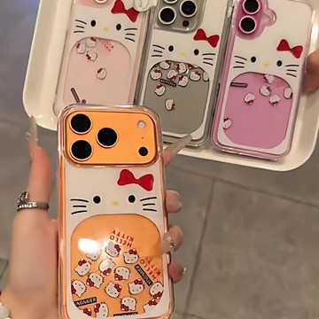 小紅書可愛大臉 透明大嘴 流沙KT貓 卡通少女iPhone17 16Plus 15 14 13 12 Promax手機殼
