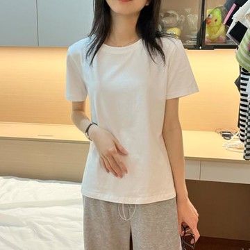 圓領百搭正肩上衣棉質白色t恤短袖2023夏新款打底衫女基礎款簡約