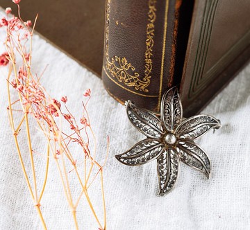 花葉掐絲銀胸針 - 西洋古董首飾