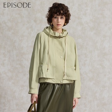 EPISODE - 百搭率性防風抽繩連帽外套（綠）E44009