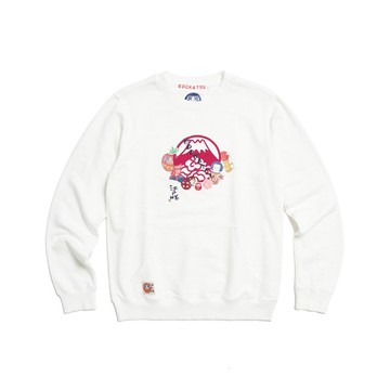 江戶勝 日系 男裝 毬櫻花厚長袖T恤(米白色) #上衣