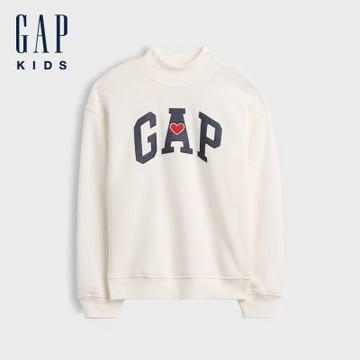 【GAP】兒童寬鬆版立領Gap Logo大學T-米白(911607)