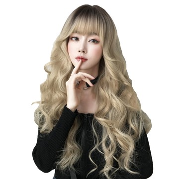 Pui Pui Wig 女性長捲髮全頂假髮 Qunix燙 金棕色  1組