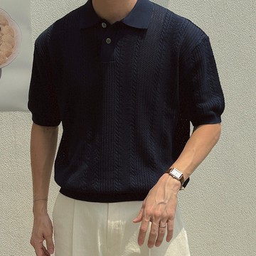 正韓奢華紋理編織短袖翻領針織上衣 6色 YUPPIE 預購商品 0519