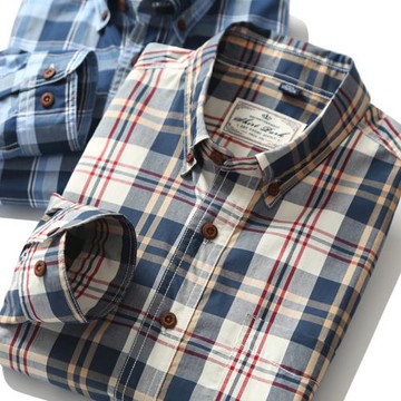 經典百搭！外貿尾單超強牛貨男士春夏水洗純棉格子長袖襯衫男襯衣
