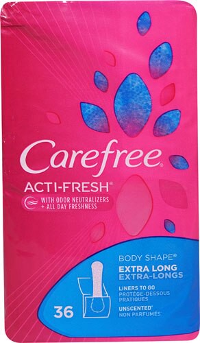 Carefree Acti-Fresh Body Shape Pantiliners, Extra Long, Unscented, 36 Pads