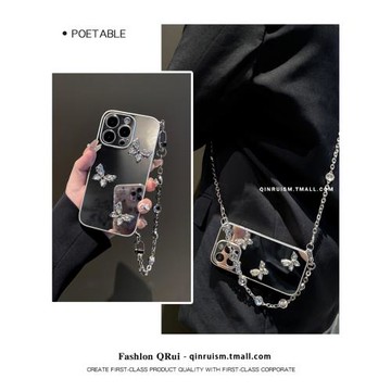 日韓ins小眾立體蝴蝶結鏡面適用蘋果17/16手機殼iphone13新款11/12女14promax手提斜挎15pro全包Air防摔保護