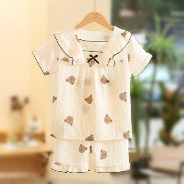 9316位長期顧客🥰 女童睡衣 泡泡家居服 兒童短袖短褲 縐布夏季薄款 空調套裝 公主風 回購率超高