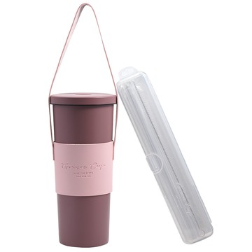 GREEN CUP芊杯內外316不鏽鋼真空吸管杯-800ml-蜜糖粉紅色-贈送皮革杯套+吸管組-1組