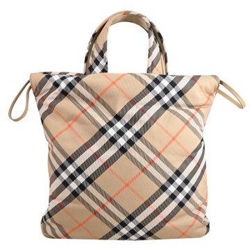 BURBERRY 經典格紋造型尼龍混紡直式手提包(米)