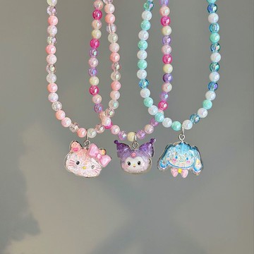 兒童可愛卡通庫洛米項鏈小女孩彩色串珠頸鏈掛脖鏈子公主首飾禮物 z7301