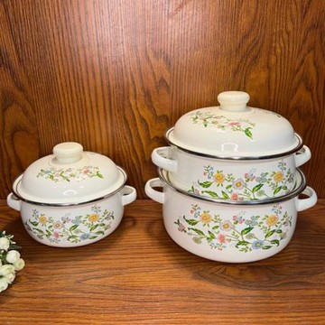 琺瑯搪瓷三件套小奶鍋煮面鍋湯鍋兒童輔食鍋豬油罐電磁爐燃氣通用