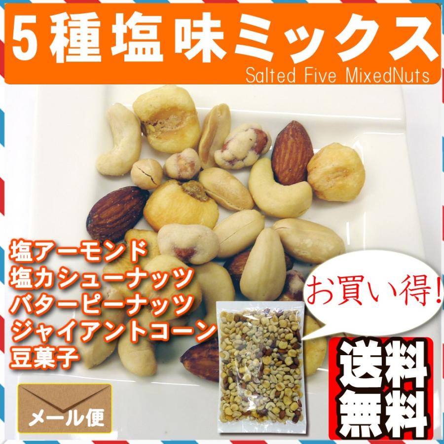 5種塩味ミックスナッツ500g ポイント消化  おつまみ おやつ アーモンド カシューナッツ ピーナッツ ジャイアントコーン 豆菓子