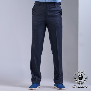 【BARONECE】紳士首選寬條平面西褲_藍(617101-11)