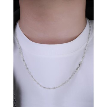 竹節鏈麻花鏈美式項鏈925純銀鍍18k白金長短款男女素鏈手工魚骨鏈