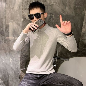 2026新款純色韓版修身POLO衫長袖男潮流百搭時尚潮流長袖T恤吸濕排汗長袖polo衫 吸濕排汗長袖衣 長袖工作服 排汗