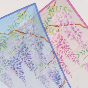 京都友禪染大判紗布手帕-紫藤(藍/紫)