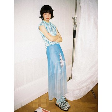 化學少女「電子海螺」機械海螺藍白漸變網紗半裙顯瘦a字裙夏新款