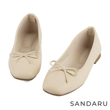 山打努SANDARU-娃娃鞋 法式優雅方頭蝴蝶結平底鞋-米白
