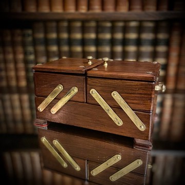 法國 Belle Époque 時期 胡桃木 多層展開式首飾/裁縫收納盒