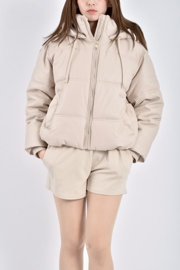 (M) zara質感皮質長袖連帽杏色外套