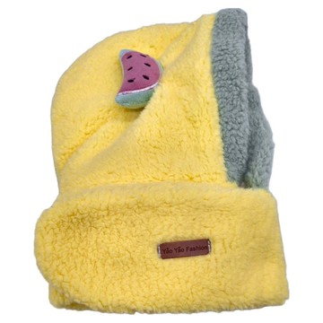 JAR嚴選 兒童毛絨全罩式圍巾一體護耳保暖帽 水果款  西瓜黃  F