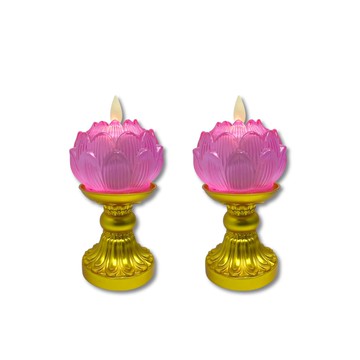 【新韻傳音】金色供燈祈願套組-一對 祈願琉璃心燈 小蓮花電子蠟燭燈 蓮花蠟燭燈  拜拜供神 祈福  XY171-GOLD