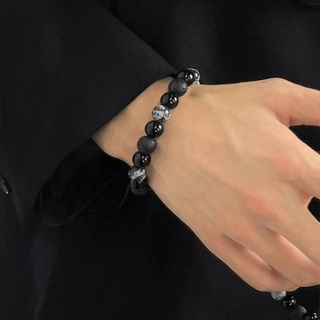 【台灣公司 可打統編】免運 暗黑風黑曜石串珠手鏈男女簡約小眾復古高級感冷淡風情侶款手飾 可開發票 全館五折 工廠現貨直銷 新品特價 z9211