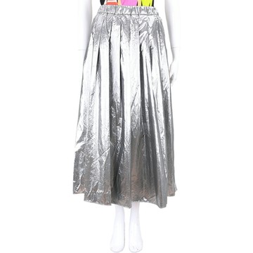 Max Mara-WEEKEND VARENNA 抓褶棉混紡鬆緊腰銀色中長裙