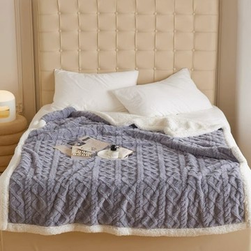 韓系麻花牛奶絨 雙層加厚被毯 / 霧灰藍