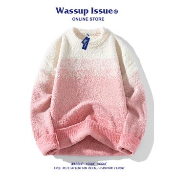 WASSUP ISSUE美式漸變圓領毛衣男款秋冬寬松休閑百搭情侶針織衫男