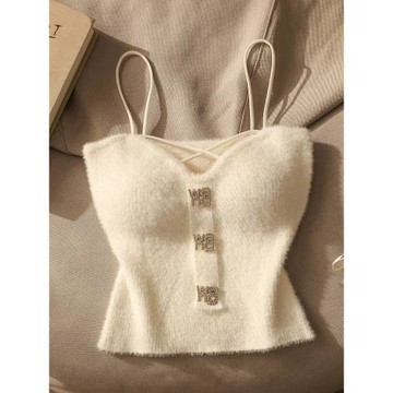 保暖內搭毛絨吊帶秋冬打底衫白色針織背心2025年新款抹胸上衣外穿