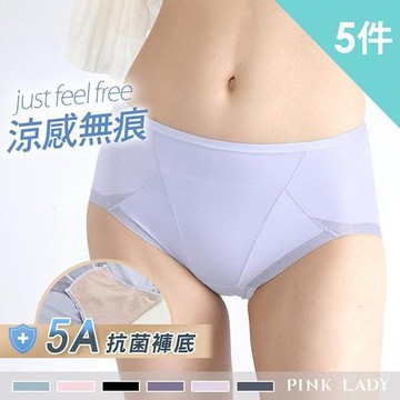 【PINK LADY】台灣製 涼感無痕 5A抗菌褲底 吸濕排汗中腰內褲 (5件組) 6720