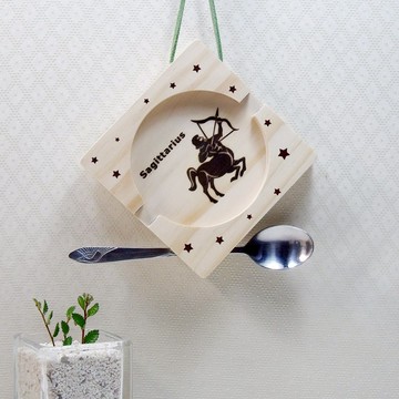 射手座 Sagittarius 止滑矽膠 實木 手機座杯墊 免費刻印 祝福語