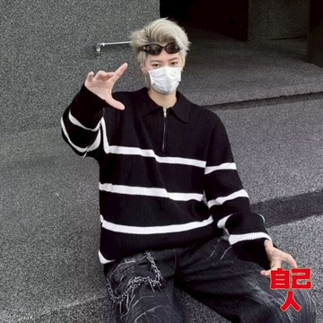 【自己人】條紋針織毛衣 日系簡約百搭慵懶風毛衣 氣質文藝 寬鬆 針織 流行百搭日常情侶款 BWJM013